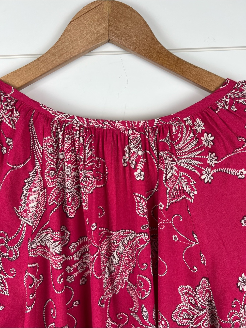 Karen Kane Paisley Peasant Blouse Women Large Pink Balloon Sleeve Boho - Picture 8 of 13